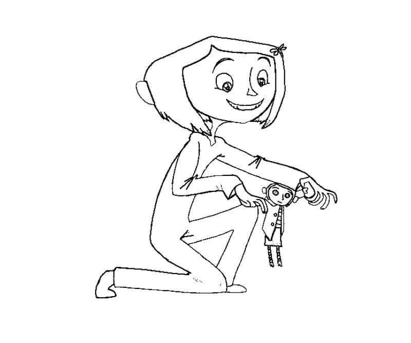 Dibujo de Coraline y La Muñeca para Colorear y Imprimir