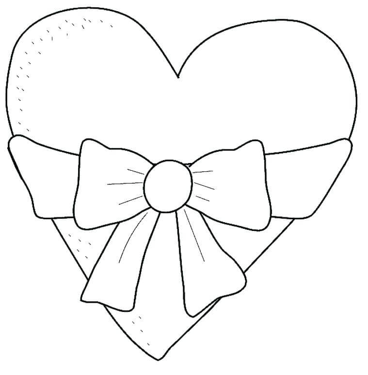 Dibujo de Corazón Con Arco para Colorear y Imprimir