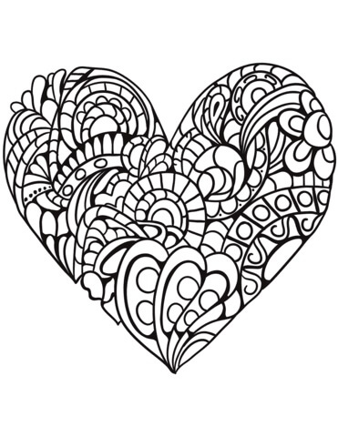 Dibujo de Corazón Zentangle para Colorear y Imprimir