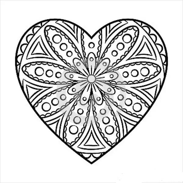 Dibujo de Mándala Corazón para Colorear y Imprimir