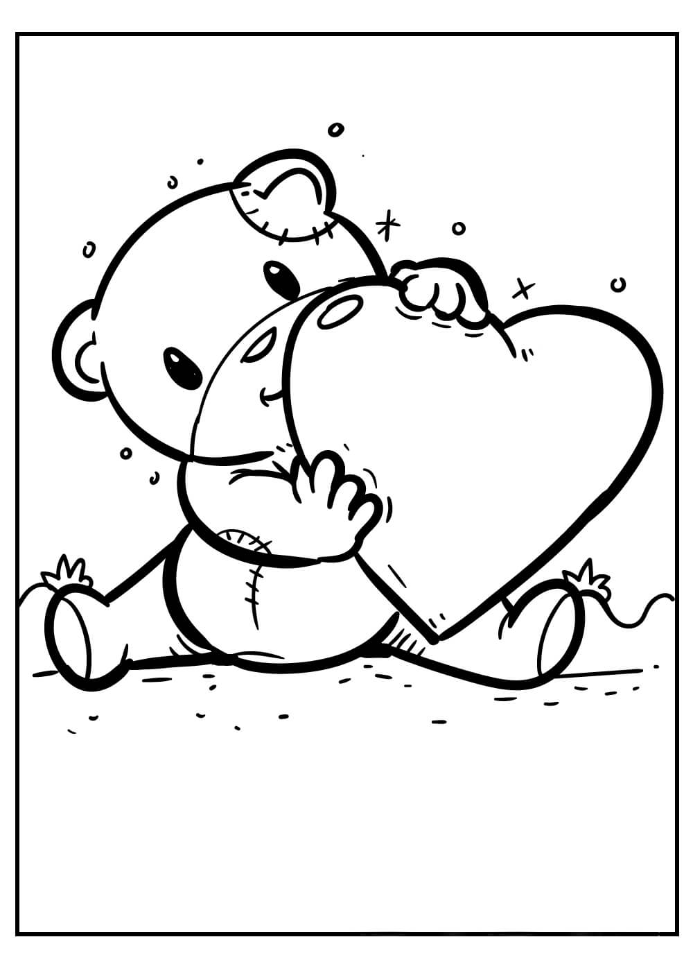 Dibujo de Oso Tenencia Corazón para Colorear y Imprimir