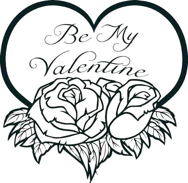 Dibujo de Rosas y Corazón 1 para Colorear y Imprimir