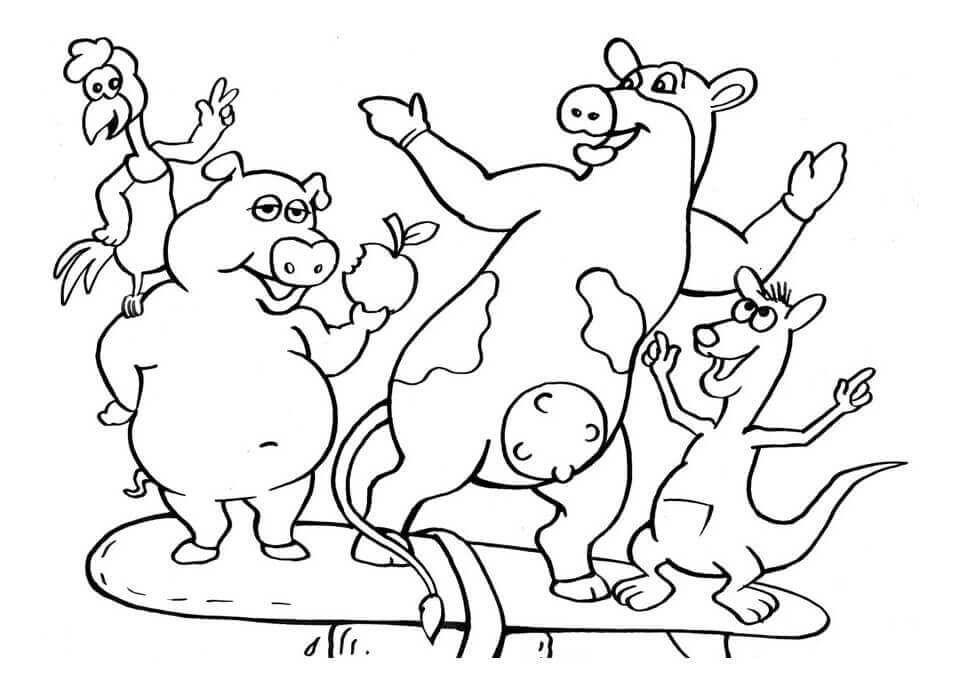 Dibujo de Animales Graciosos de Corral para Colorear y Imprimir
