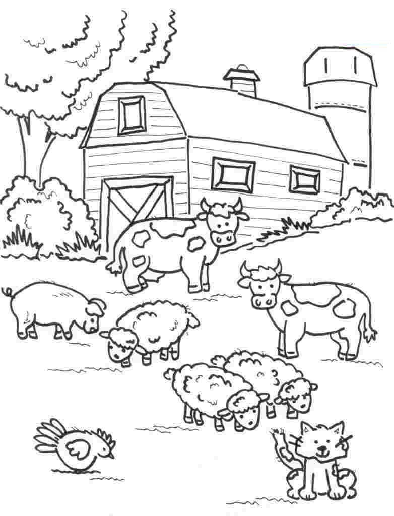Dibujo de Corral Cuatro Animales para Colorear y Imprimir