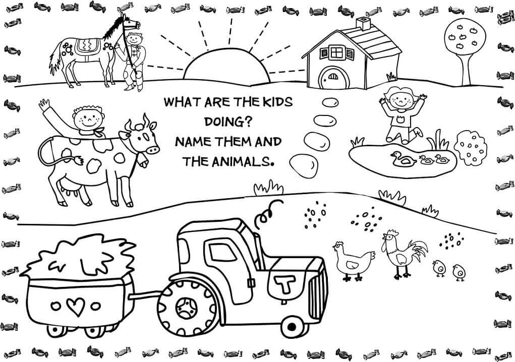 Dibujo de Niños En El Corral para Colorear y Imprimir