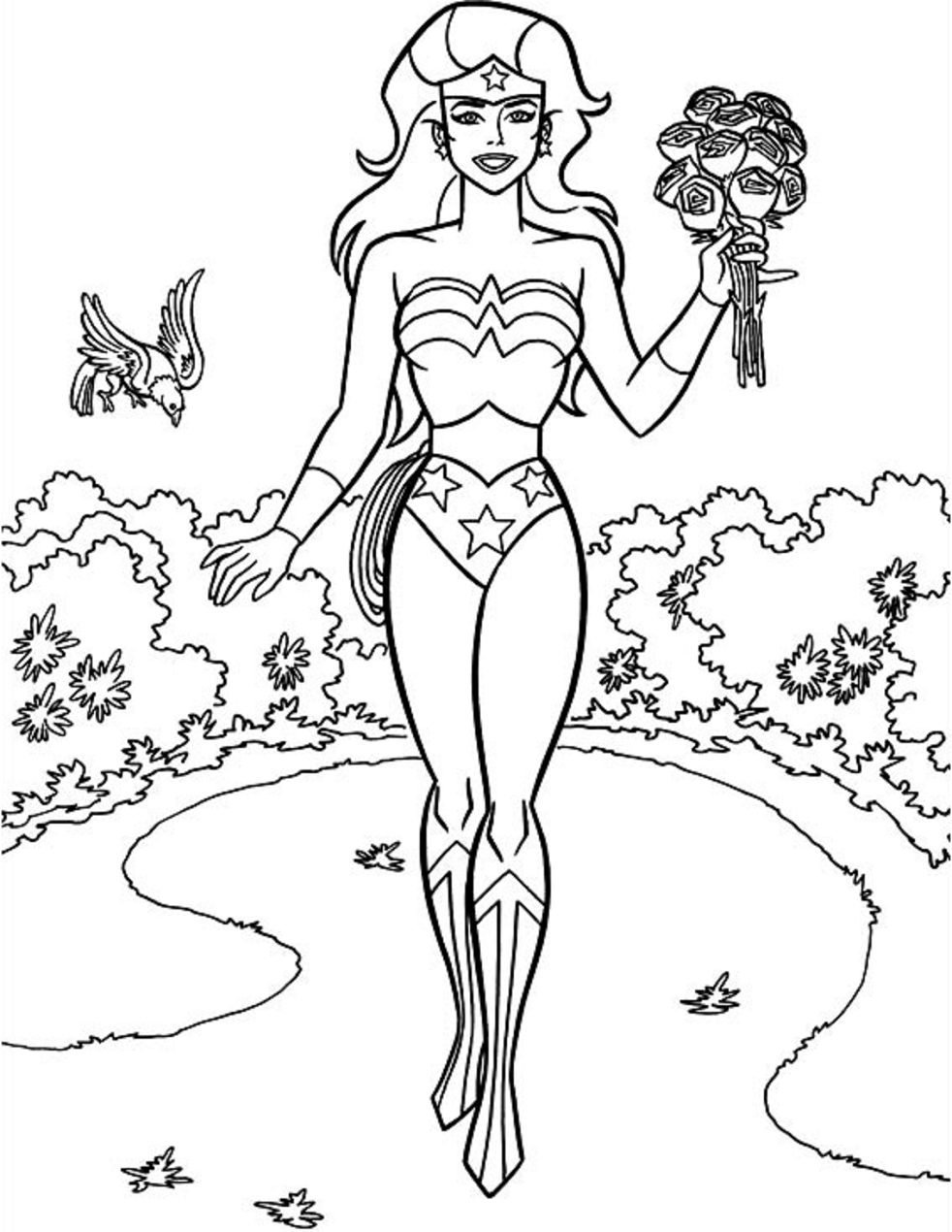 Dibujo de Mujer Maravilla Con Mariposa para Colorear y Imprimir
