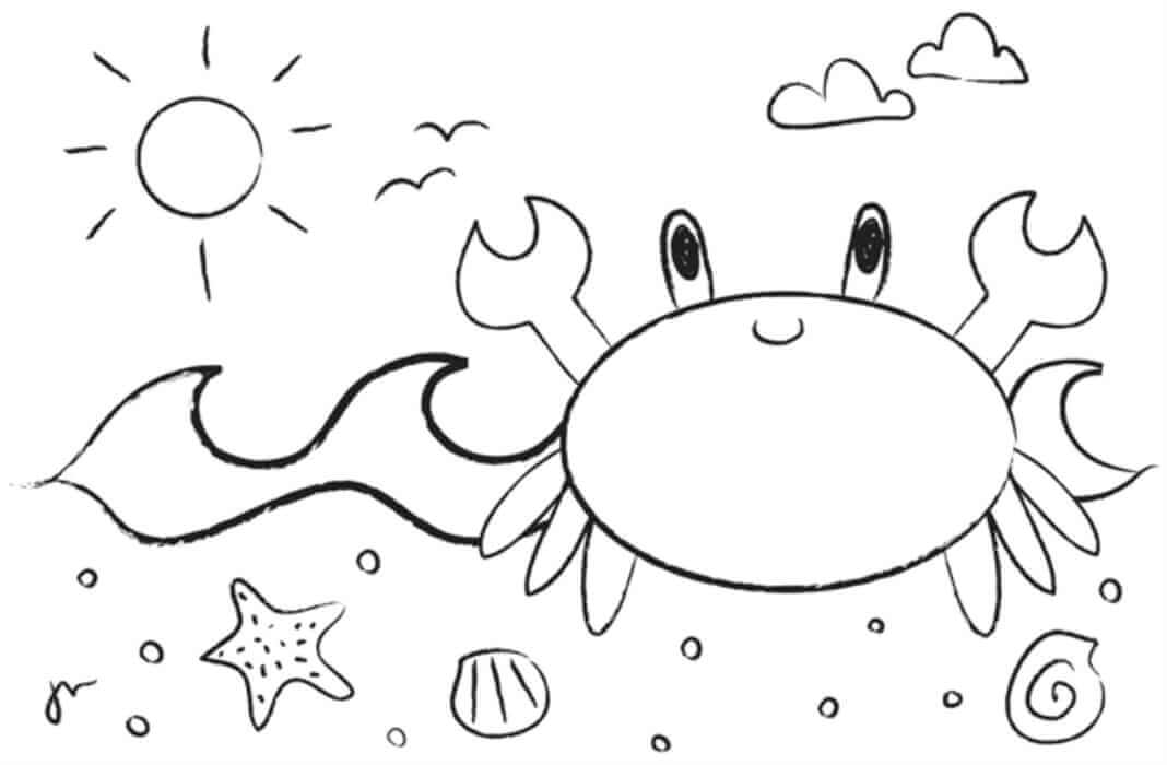 Dibujo de Cangrejo En La Playa para Colorear y Imprimir