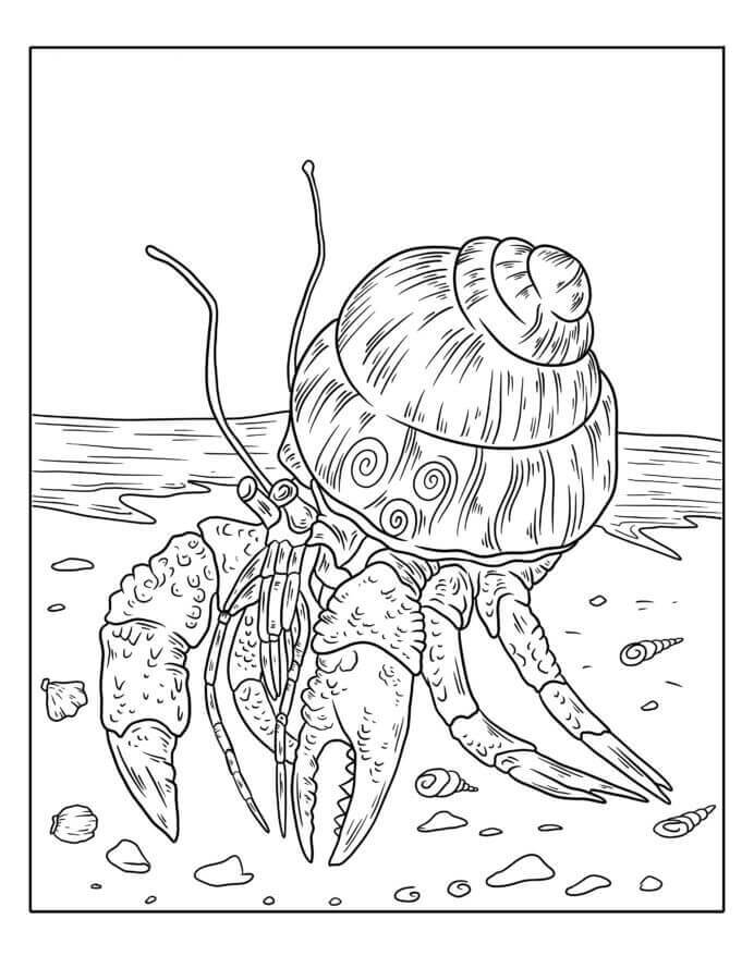 Dibujo de Cangrejo Ermitaño Caminando por La Playa para Colorear y Imprimir