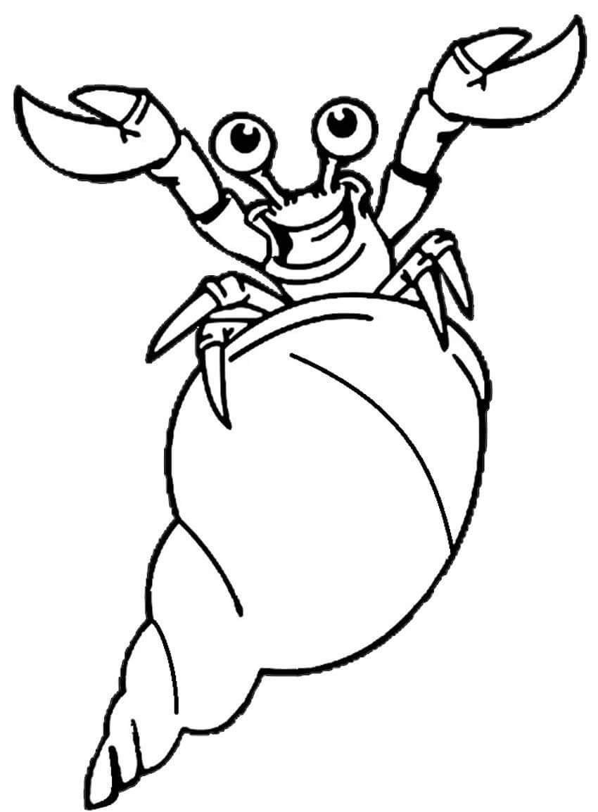 Dibujo de Cangrejo Ermitaño Gracioso para Colorear y Imprimir
