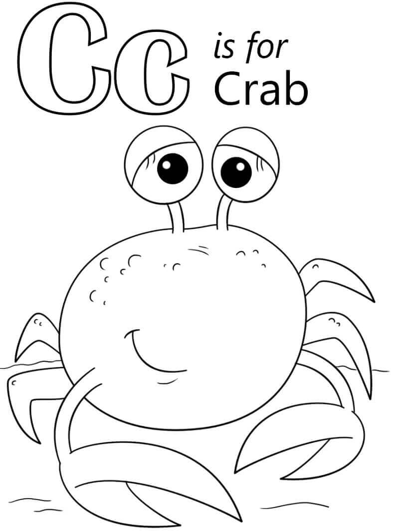 Dibujo de La Letra C Es para Cangrejo para Colorear y Imprimir