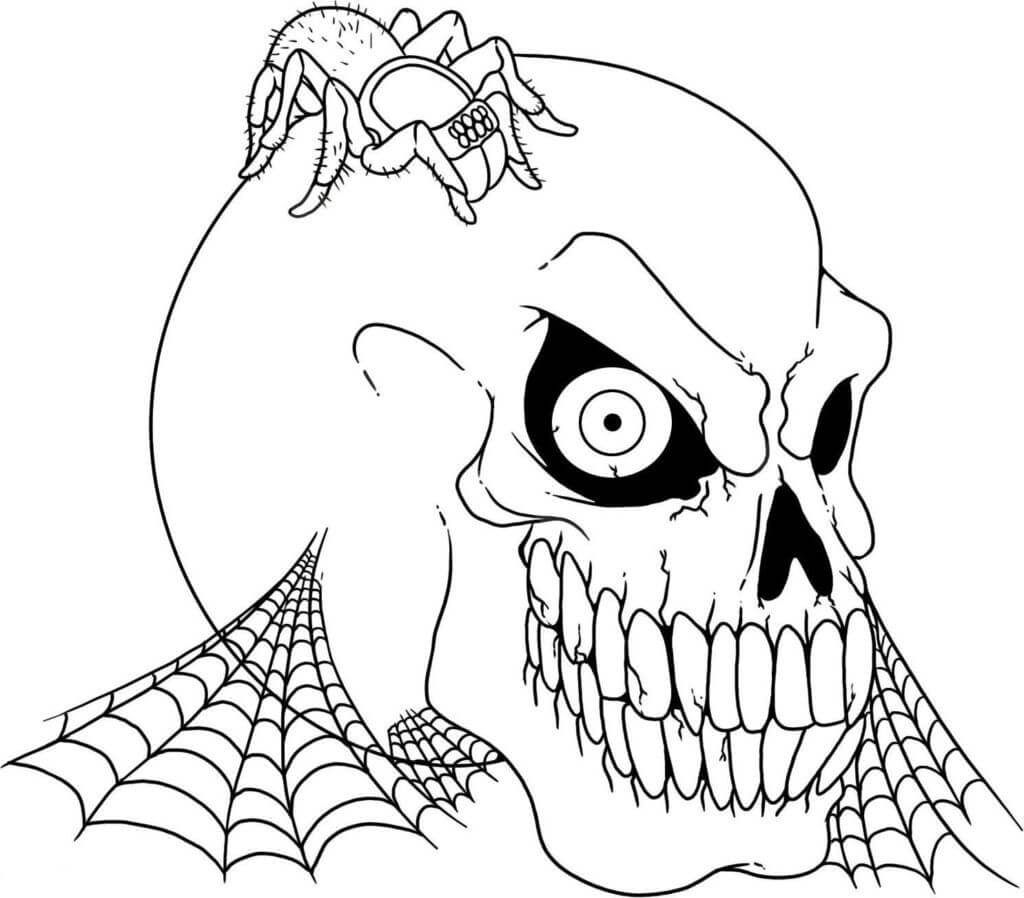 Dibujo de Calavera Con Araña para Colorear y Imprimir