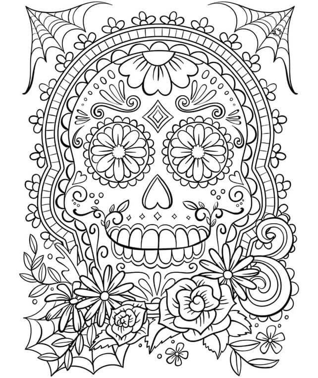 Dibujo de Calavera Con Fuego para Colorear y Imprimir