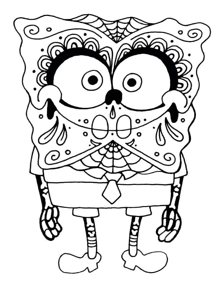 Dibujo de Calavera de Bob Esponja para Colorear y Imprimir
