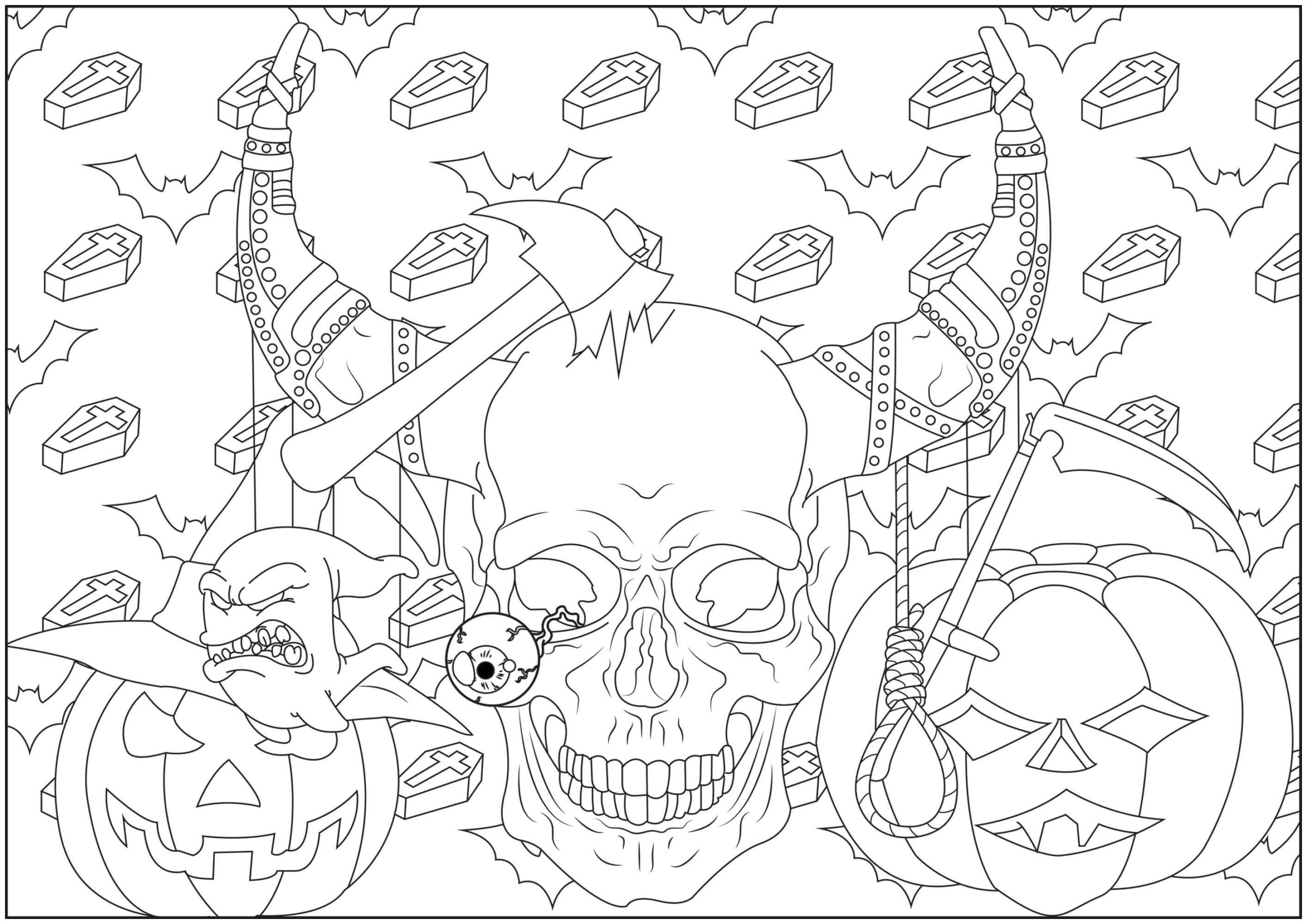 Dibujo de Calavera de Monstruo En Halloween Scaled para Colorear y Imprimir