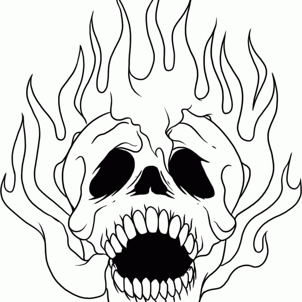 Dibujo de Calavera En El Corazón para Colorear y Imprimir