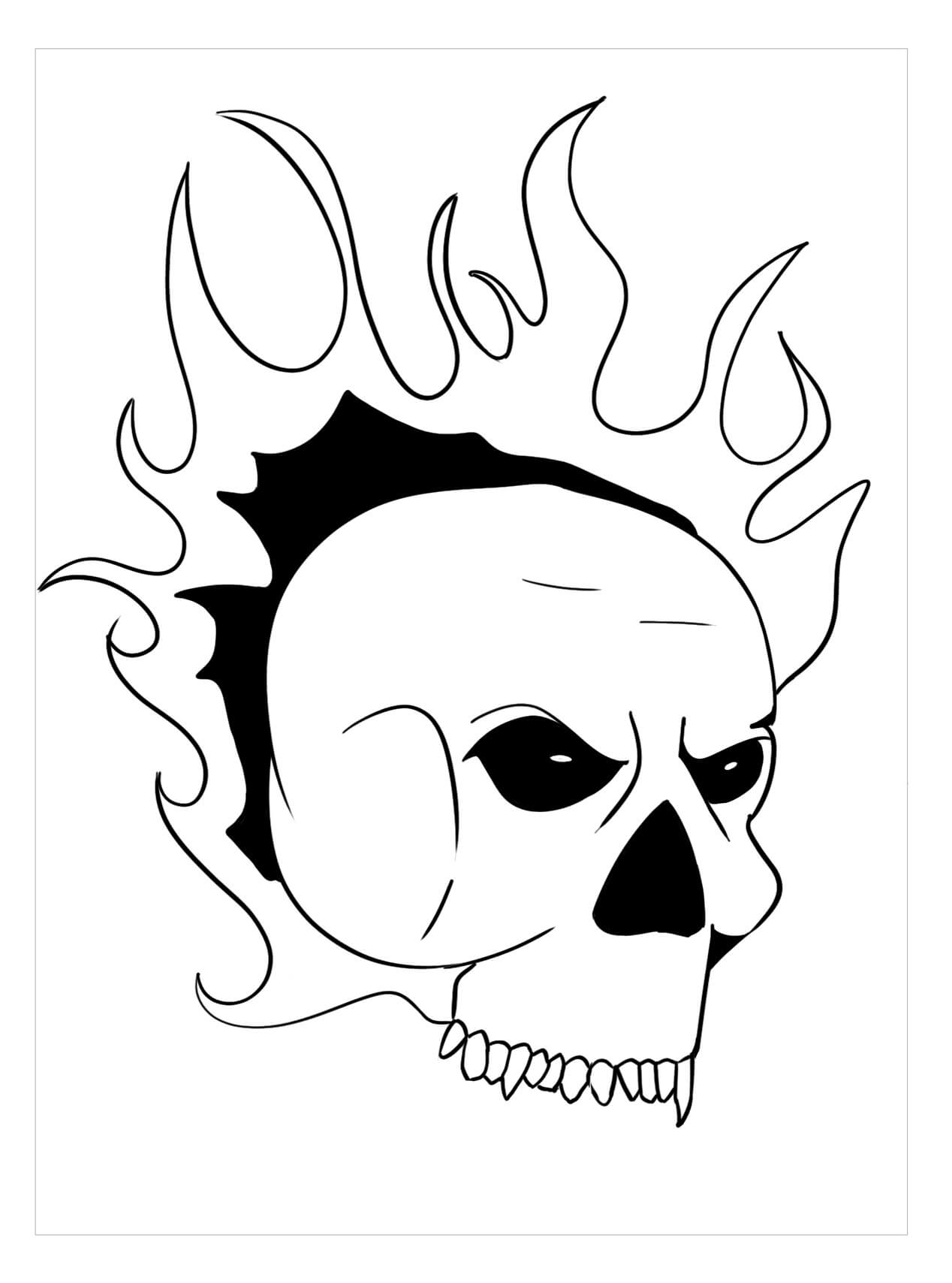 Dibujo de Calavera Llameante para Colorear y Imprimir