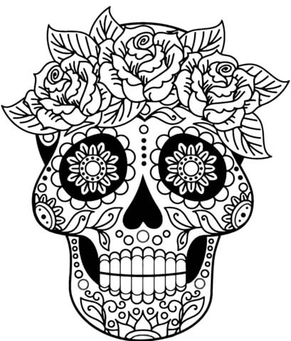 Dibujo de Calaveras y Flores para Colorear y Imprimir