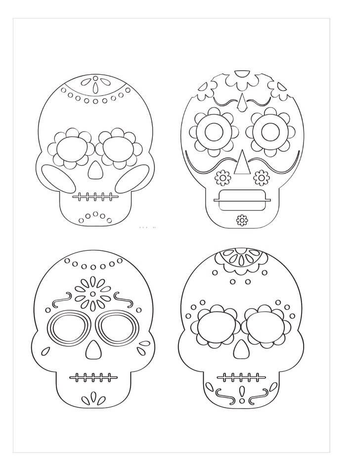 Dibujo de Cuatro Cráneo para Colorear y Imprimir