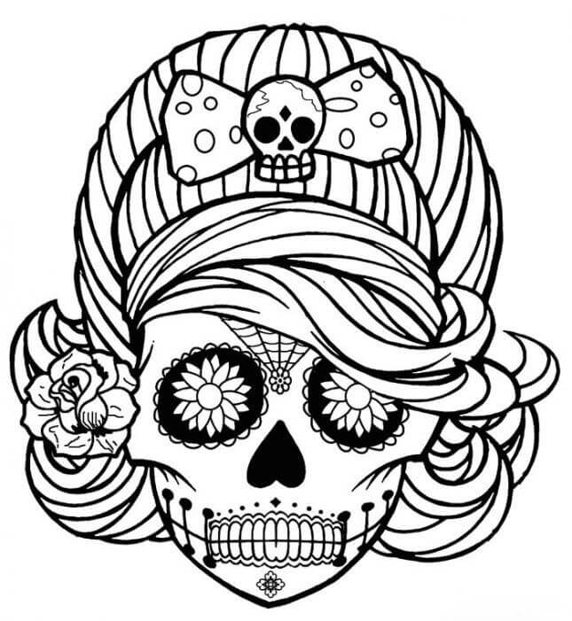 Dibujo de Mujer Calavera En Halloween para Colorear y Imprimir