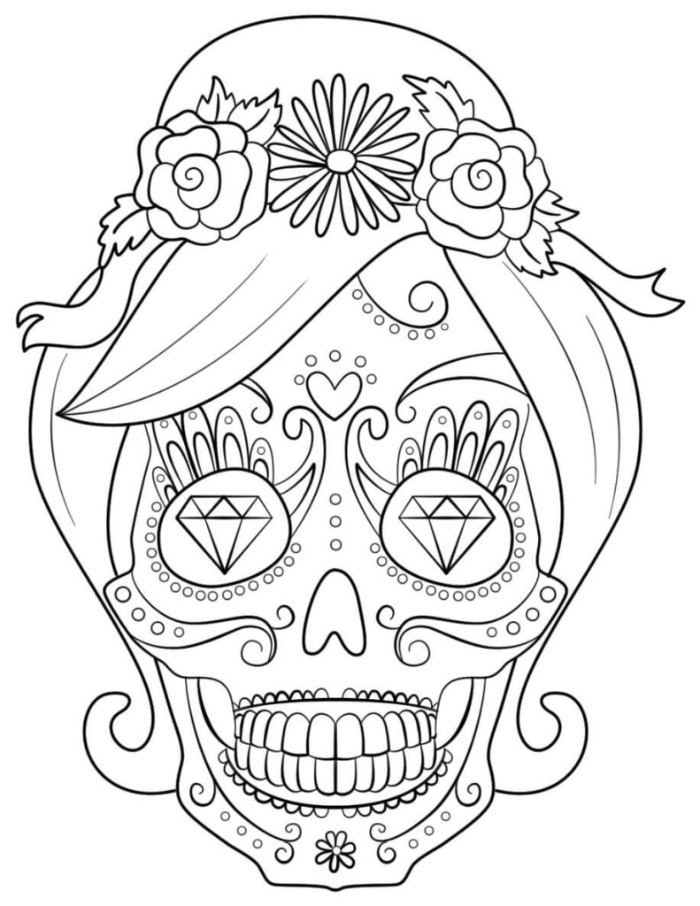 Dibujo de Mujer de Calavera de Azúcar para Colorear y Imprimir