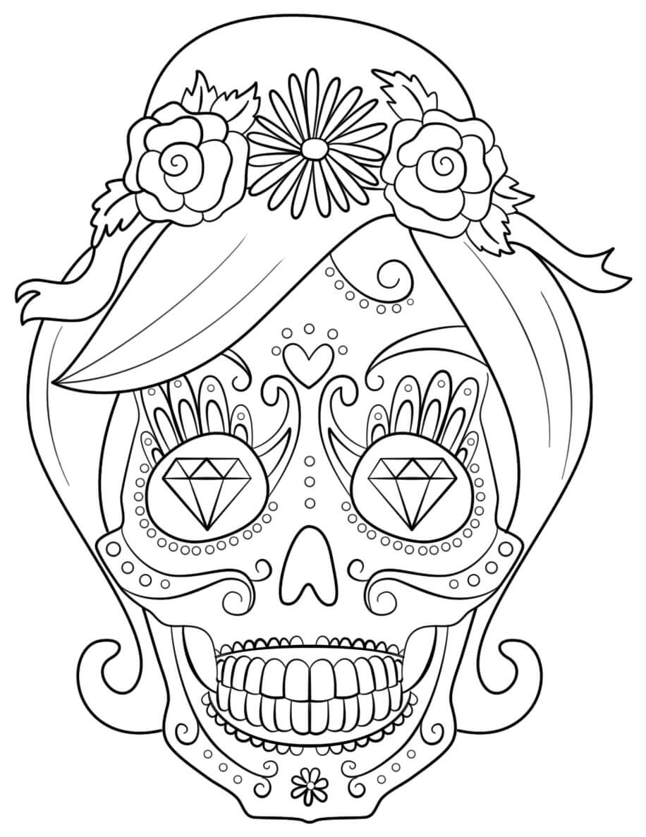 Dibujo de Mujer de Calavera de Azúcar para Colorear y Imprimir