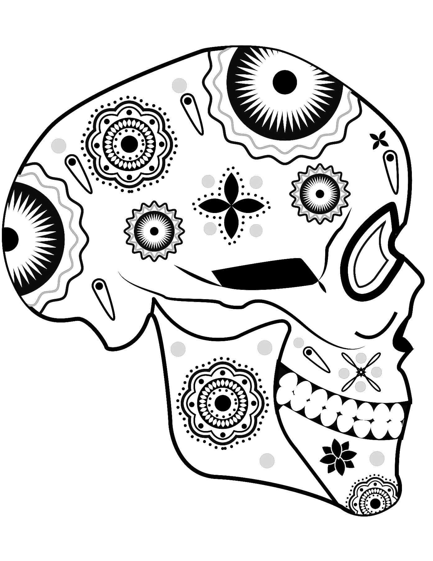 Dibujo de Vista Lateral de La Calavera de Azúcar para Colorear y Imprimir