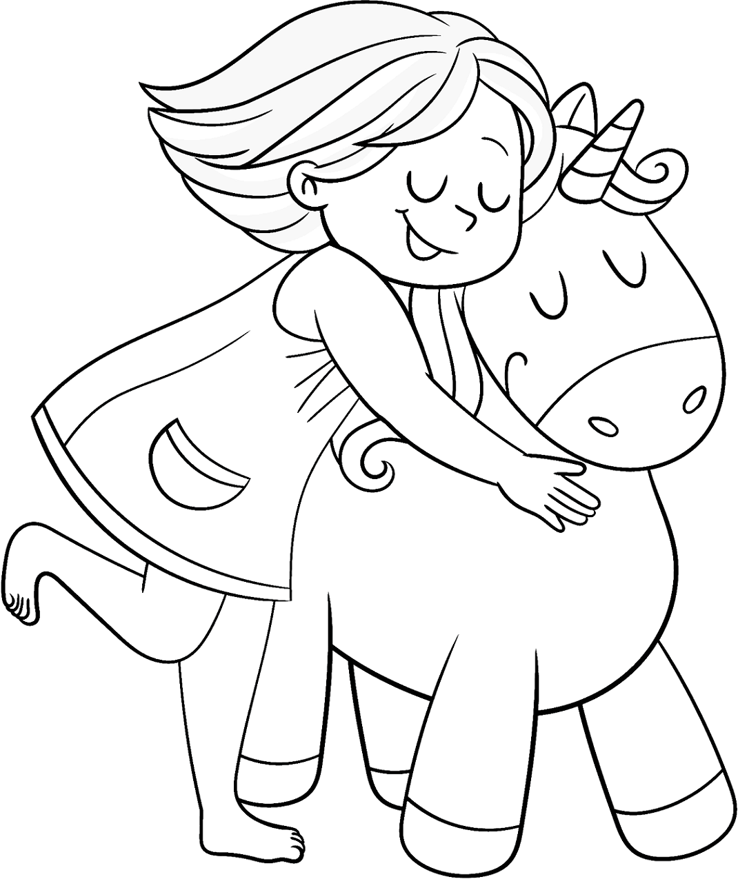 Dibujo de Chica Con Unicornio para Colorear y Imprimir
