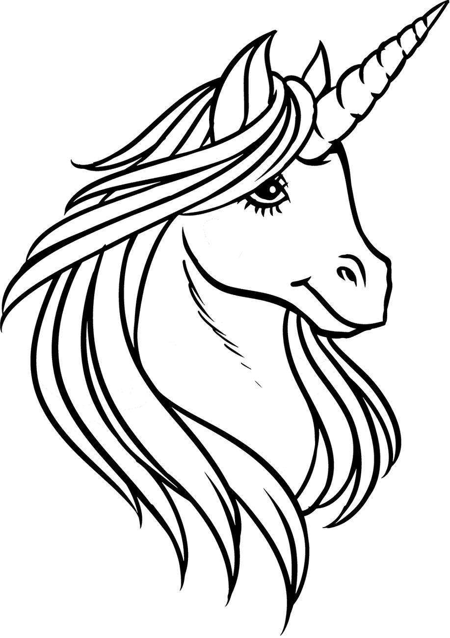 Dibujo de Hermosa Cabeza de Unicornio para Colorear y Imprimir