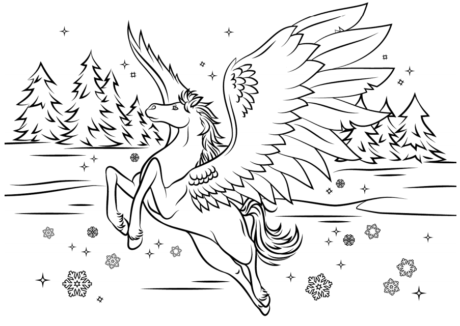 Dibujo de Pegaso En El Invierno para Colorear y Imprimir