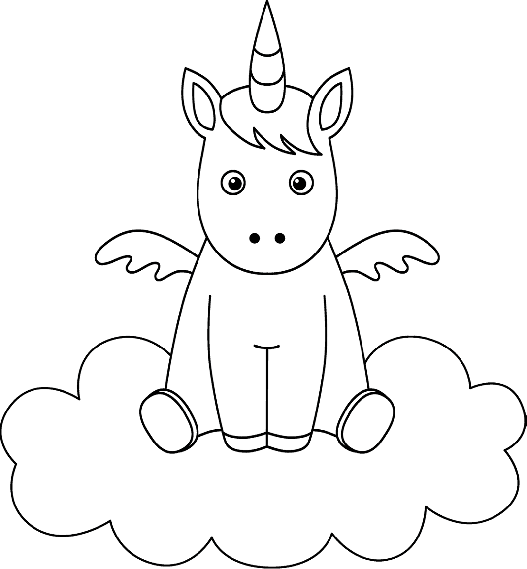 Dibujo de Pequeño Unicornio En La Nube para Colorear y Imprimir