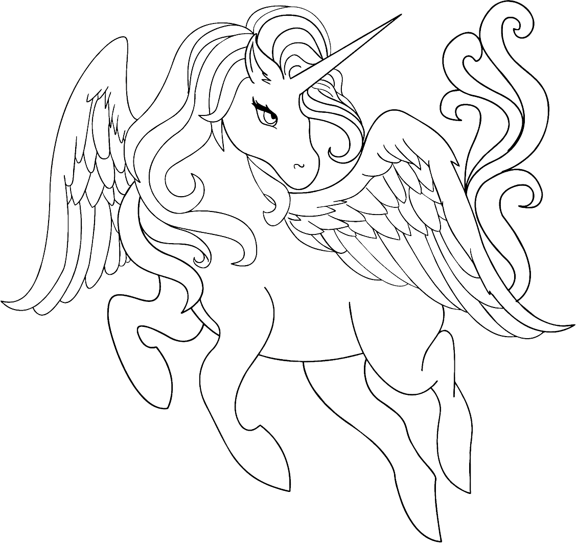Dibujo de Unicornio Alado para Colorear y Imprimir
