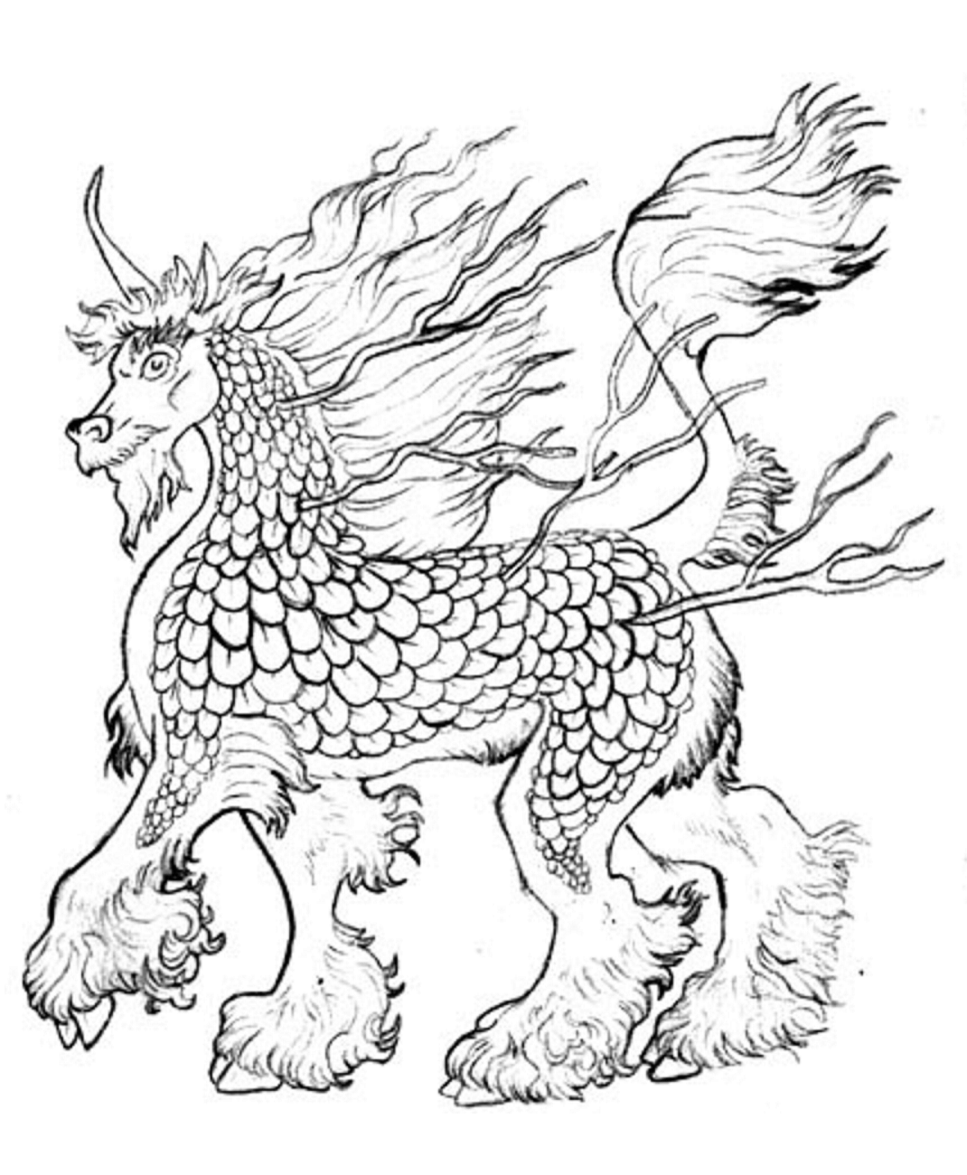 Dibujo de Unicornio Chino Qilin para Colorear y Imprimir