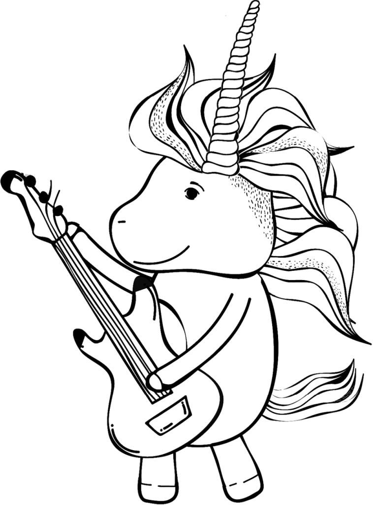 Dibujo de Unicornio Tocando La Guitarra para Colorear y Imprimir