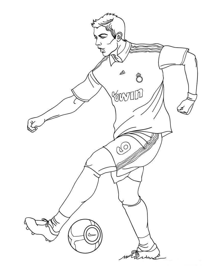 Dibujo de Cristiano Ronaldo Jugar Al Fútbol para Colorear y Imprimir
