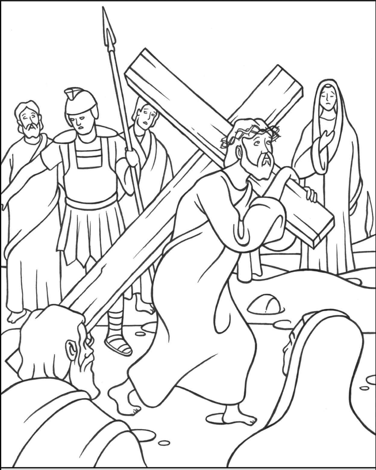 Dibujo de Estaciones de La Cruz para Colorear y Imprimir