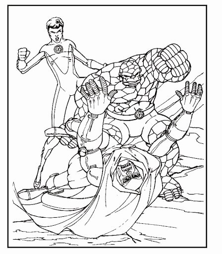 Dibujo de El Hombre de Piedra y El Hombre de Goma Luchan Contra Monstruos para Colorear y Imprimir