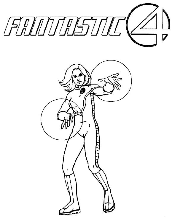 Dibujo de Mujer de Los Cuatro Fantásticos para Colorear y Imprimir