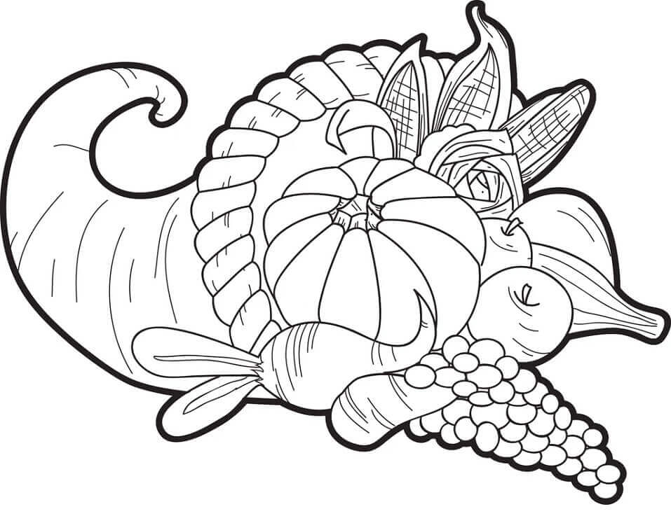 Dibujo de Cornucopia Abundante para Colorear y Imprimir
