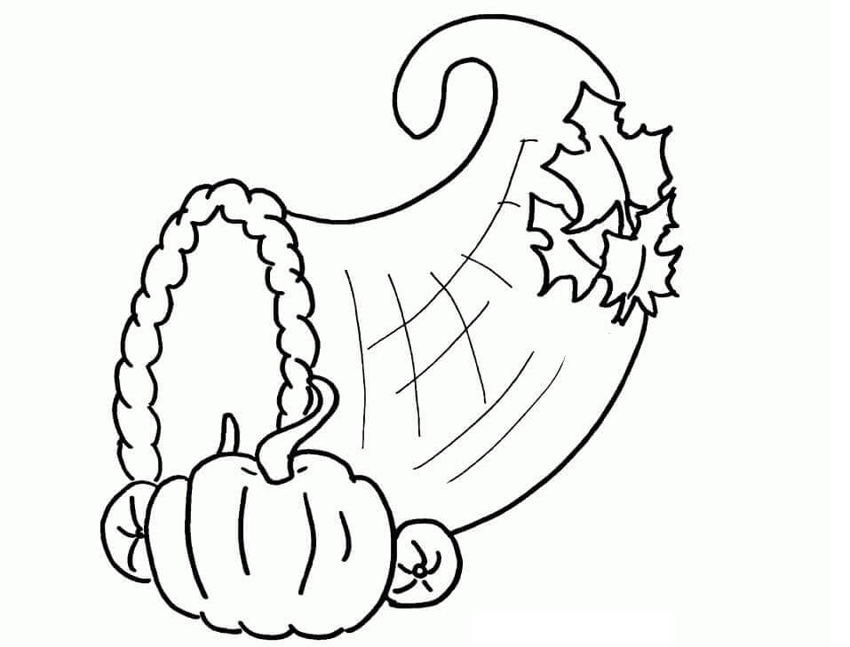 Dibujo de Cornucopia Con Calabaza para Colorear y Imprimir
