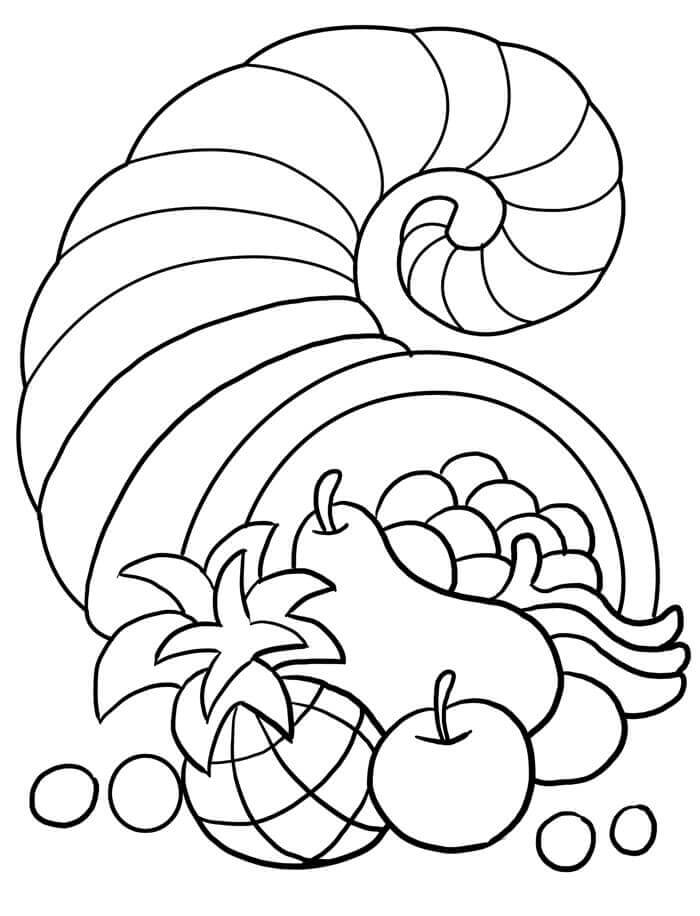 Dibujo de Cornucopia de Acción de Gracias para Colorear y Imprimir