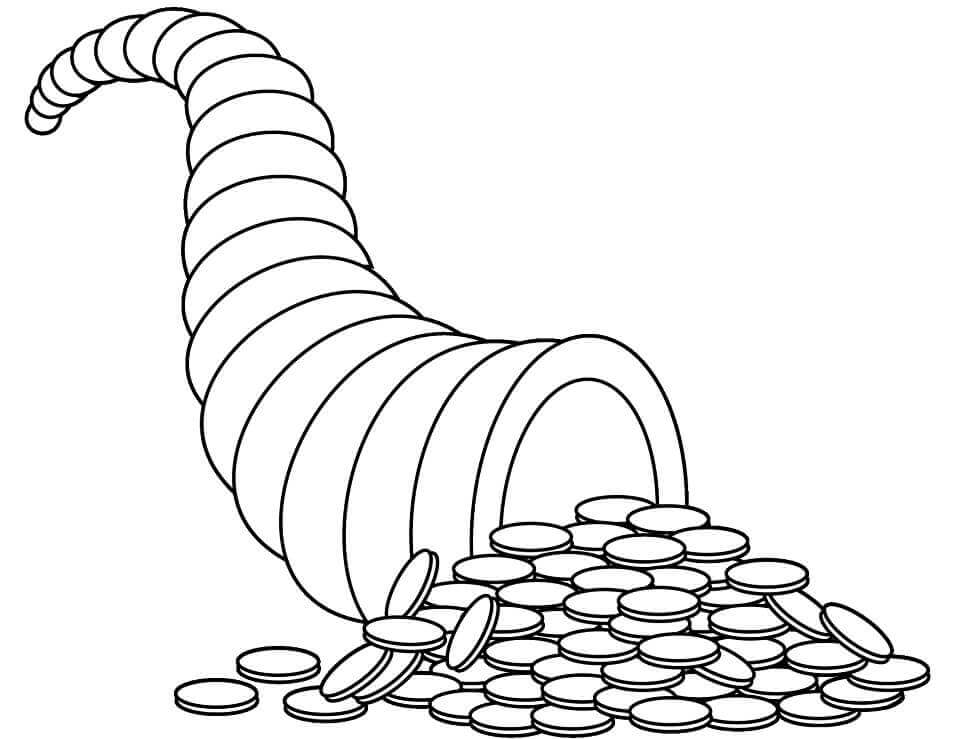 Dibujo de Cornucopia de Dinero para Colorear y Imprimir