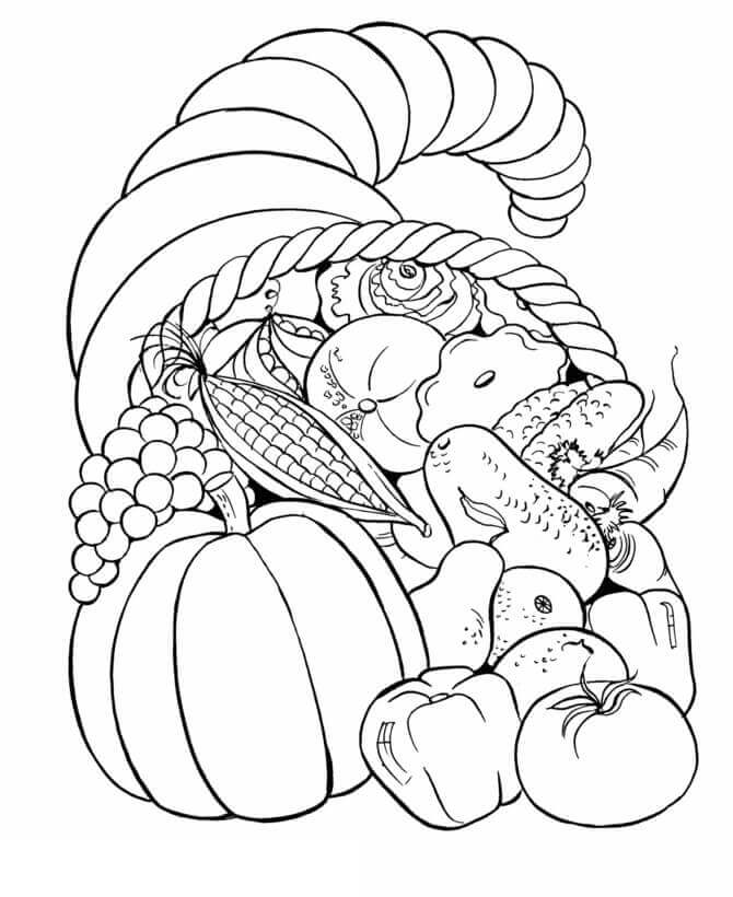Dibujo de Cornucopia de Verduras para Colorear y Imprimir