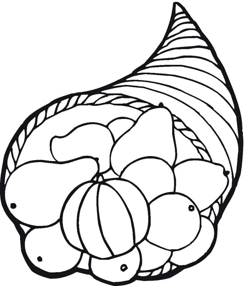 Dibujo de Simples Cuerno de La Abundancia para Colorear y Imprimir