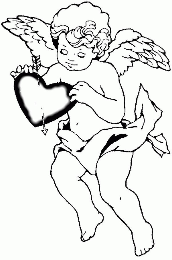 Dibujo de Cupido Sosteniendo Corazón para Colorear y Imprimir