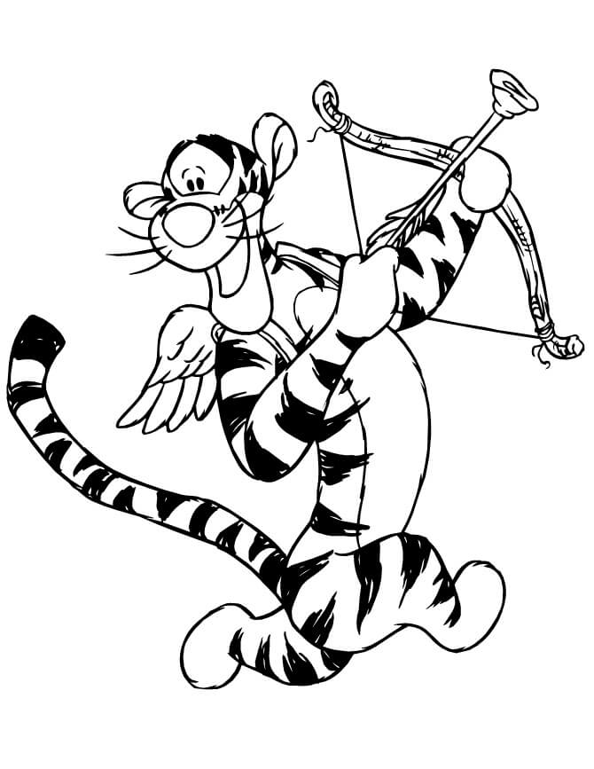 Dibujo de Lindo Tigger Como Cupido para Colorear y Imprimir