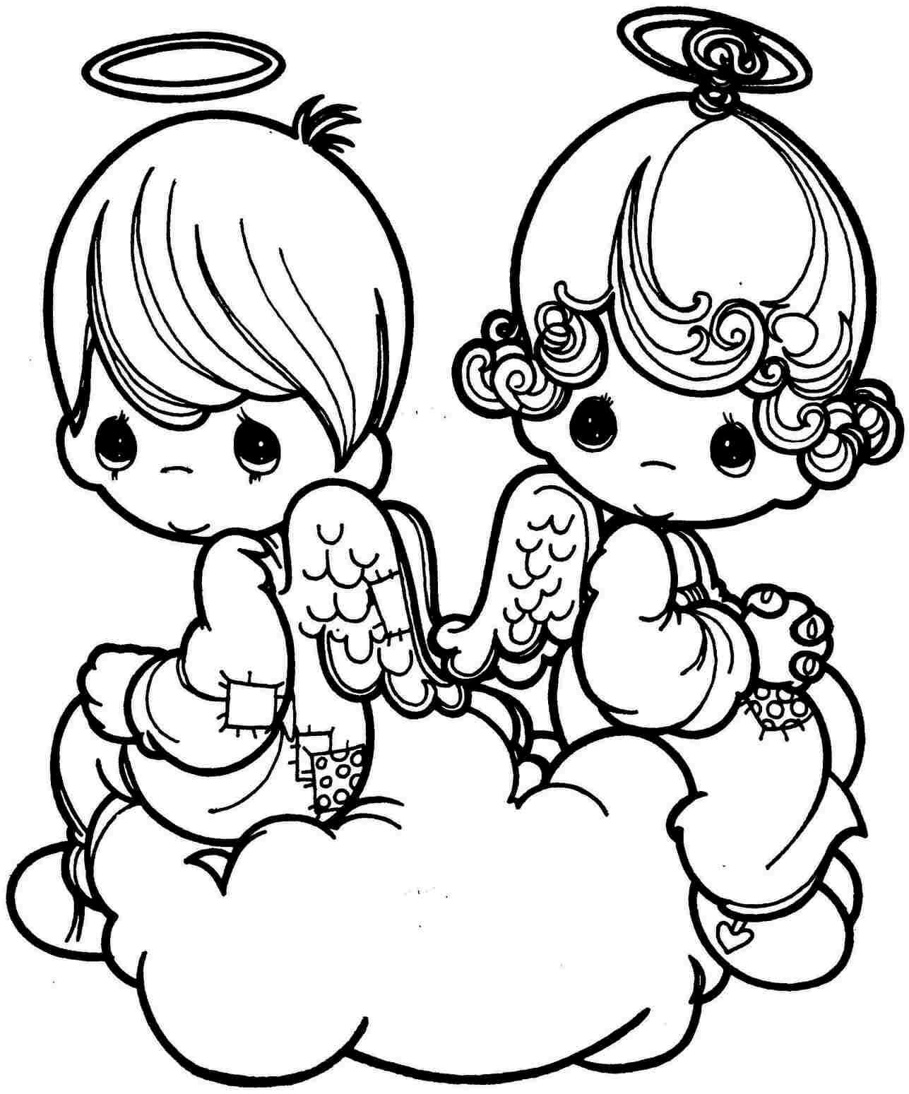 Dibujo de Niña y Niño Cupido Sentado para Colorear y Imprimir