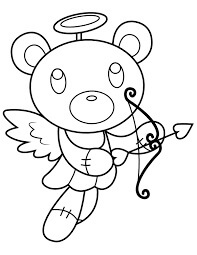 Dibujo de Osito de Peluche Cupido para Colorear y Imprimir