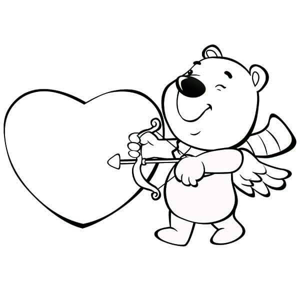 Dibujo de Pequeño Oso Cupido para Colorear y Imprimir