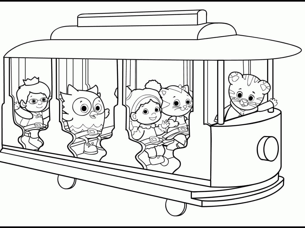 Dibujo de Bus Con Owl y Daniel Tigre para Colorear y Imprimir