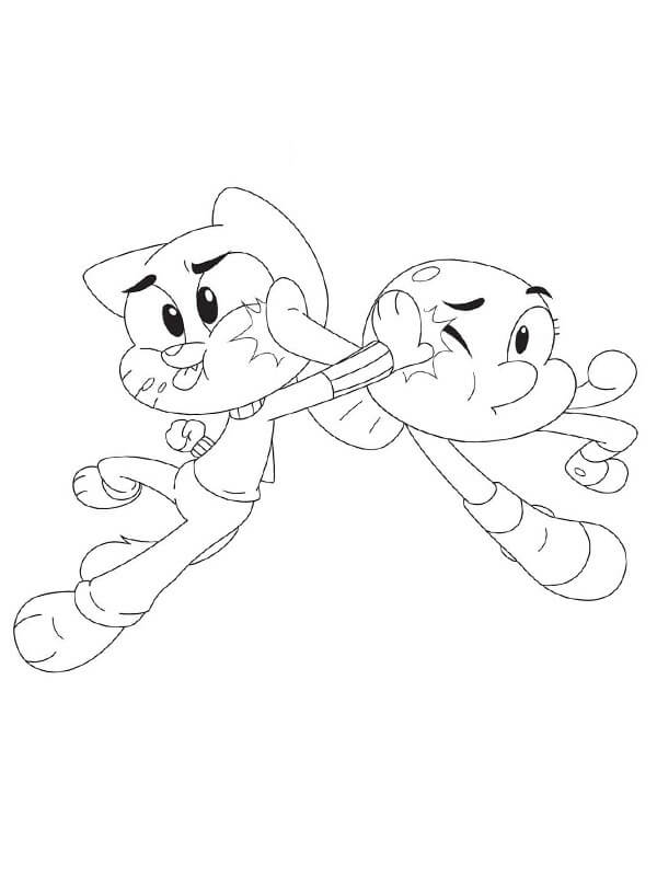 Dibujo de Darwin Vs Gumball para Colorear y Imprimir